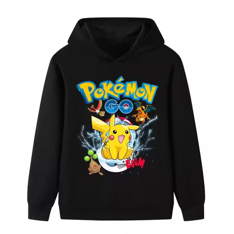 Pokemon Pikachu Fun Printed Hoodie, Kids Fall Winter Warm Soft Long Sleeve Top, Unisex Casual Sweats