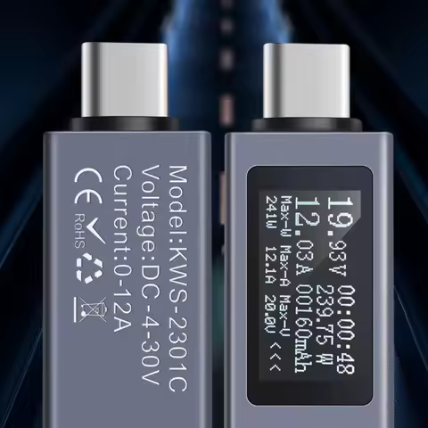 KOWSI Current Tester USB C Meter Tester Voltmeter Ammeter Detector USB C Charging Detector LED Displ
