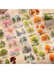 1 Roll 78.74inch(200cm) Four Seasons Forest Tree Theme PET Stickers On Roll Aesthetics Photo Album D