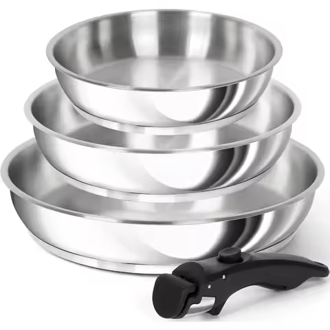MICHELANGELO Stainless Steel Frying Pan Set Cooking Pans with Removable Handle Triply Base Stainless