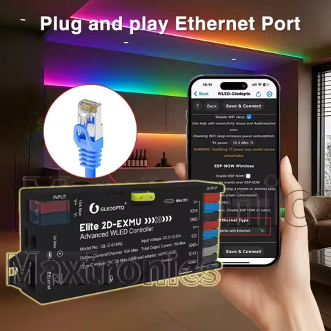 With MIC ESP32 WLED RGB RGBW LED Controlle GLEDOPTO Elite 2D EXMU Advanced GL-C-616WL 20A Fuse DIY D