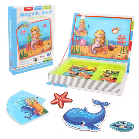 Kids Intelligent 3D Jigsaw Toys Magnetic Puzzle Book Brain Training Games Educational Montessori Toy