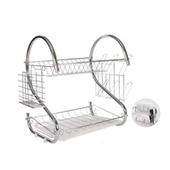 Dish Rack Drainer Stainless Steel 2 Tier 2 With Water Tray Cutlery Basket alizaamall