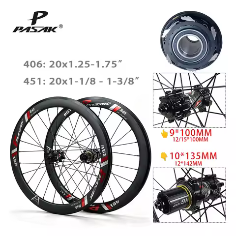 Pasak 20 Inch Folding Bike Wheelset 406/451 Disc & Rim Brake 24 Holes 6 Pawls Hub Core 12s Driver 12