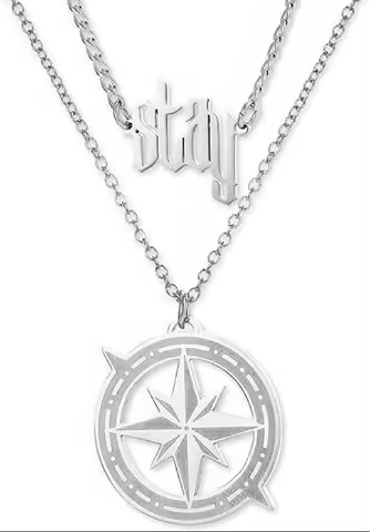skz Fan Compass Necklace and Safety Pin (Celebrity Merchandise Accessories)