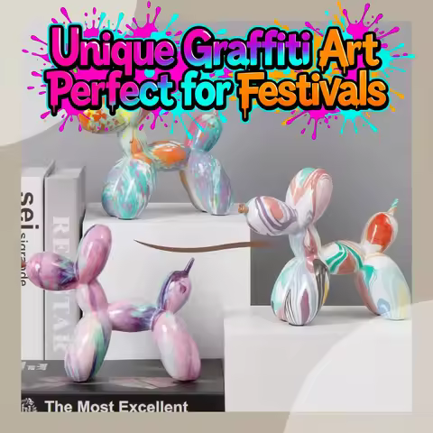 [Purple Balloon Dog Ornament] 1pc Unique Astral Purple Balloon Dog Ornament - Painted Graffiti Art C