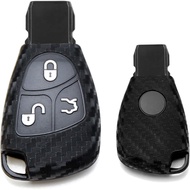 iJDMTOY Carbon Fiber Pattern Soft Silicone Key Fob Cover Compatible with Mercedes Gen1 C E S G CL CL