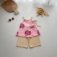 (4-28kg) Sét Bộ Yếm Hoa Xanh Lụa Mango NHÍM XÙ KIDS Cho Bé Gái S028