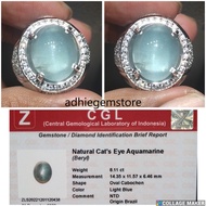 Batu cincin 8.11ct natural cats eye aquamarine brazil