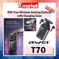 Awei T70 ENC True Wireless Gaming Earbuds with Charging Case Bluetooth Earbuds Smart Touch Microphone Noise Reduction