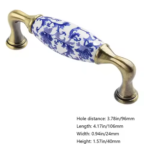 Ceramic 76mm/96mm/128mm Furniture Antique Creative Blue And White Door Handle Pull Handles Dresser C