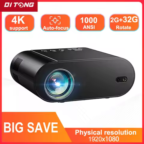 DITONG L007 Projector 4K Android with WiFi 6 and Bluetooth Auto Keystone Auto Focus Home Theatre FHD