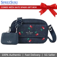 Kate Spade Handbag In Gift Box Crossbody Bag Rosie Cherry Embroidered Denim Denim Blue # K6055