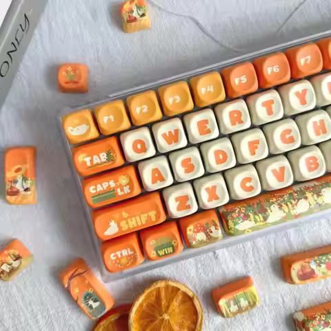 Orange Flowers and Ducks Cute Keycaps for Mechanical Keyboard MOA Key Caps Set PBT Keycap Custom Gam