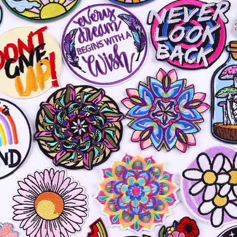Mandala Flowers Embroidered Patches For Clothing DIY Iron On Patches Daisy Sunflower Fusible Patches