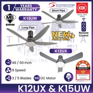 KDK K12UX 48" 3 Blades | K15UW 60" 5 Blades Short / Long Pipe DC Motor 9 Speed KDK LED Ceiling Fan Kipas Siling