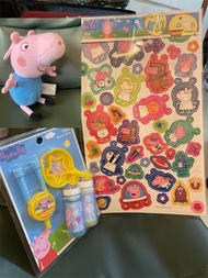 Set Peppa pig 貼紙 公仔 吹波 番梘泡 泡泡 佩奇小豬 佩佩豬