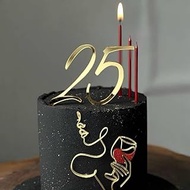 Happy 25th Birthday Cake Topper Gold Acrylic Cheers to 25 Years Cake Topper 25Cake Topper for Happy 