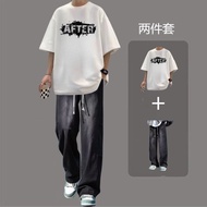 Summer Short-Sleeved Top T-Shirt Half-Sleeved T444 Pure Cotton+K30 Jeans Suit S-3XL [Suit]