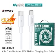 REMAX RC-C021 MARLIK SERIES  30W C TO C FAST CHARGING DATA CABLE 2M FAST CHARGE TYPE C USB C CABLE 2