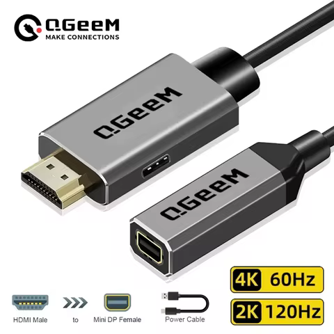 QGeeM HDMI to Mini DisplayPort Female Adapter Cable 4K@30Hz HDMI to Mini DP Converter for HDMI Equip