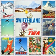 Switzerland Vintage Travel Posters Zermatt Zurich Bienne Gstaad Poster Prints Canvas Painting Wall A