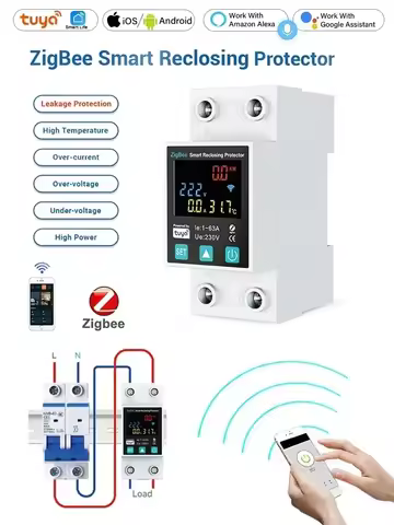 Tuya Zigbee Smart Earth Leakage Current Overvoltage Undervoltage Circuit Breaker Meter Overload Recl
