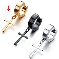 ต่างหู ตุ้มหู จิว ต่างหูผู้ชาย Cross Earrings for Men Stainless Steel Pendant Stud Earrings Punk Roc