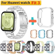 Summer Clear Strap + Case For Huawei Watch Fit 3 Strap And Huawei Watch fit 3 Case Strap Plastic Huawei fit 3 Strap Soft TPU Huawei Fit 3 Case Replacement Huawei Watch fit3 Strap