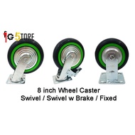 [Ready Stock] 8 Inch PU Caster Wheel Trolley Heavy Duty Solid Rubber & Iron Bracket Fixed / Swivel /