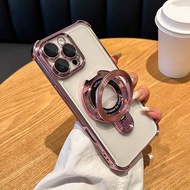 Ốp lưng điện thoại TPU chống rơi trong suốt 3D mới + Giá đỡ từ tính hình tròn, phù hợp với 16, Galax