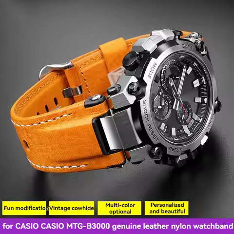 Modified MTG-B3000 Leather Watch Band for Casio G-SHOCK MTG-B3000| Italian Cowhide Strap with Stainl
