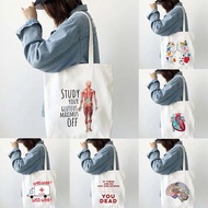 Funny Anatomy Nurse Doctor Medical Heart Shoulder Bag Paramedic Medicine Girl Books Large Tote Canva