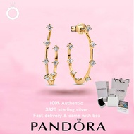 （161）New PANDORA Gold Plated Serier  Diamond Station Hoop Earrings (Includes a beautifully packaged,
