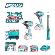 [ TOTAL ] (TOSLI241195) 20V 3PCS Combo Kit 400Nm + 850Nm Impact Wrench + Work Lamp |Dual Battery Set