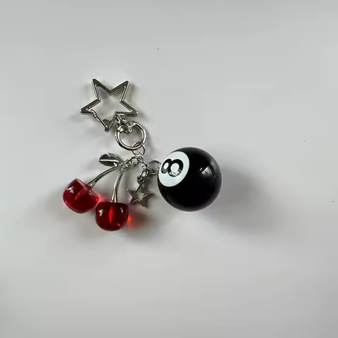 8 Ball Cherry Star Bag Pendant Keychain Unisex Y2K Rock Handmade Creative Cherry Keychain Accessorie