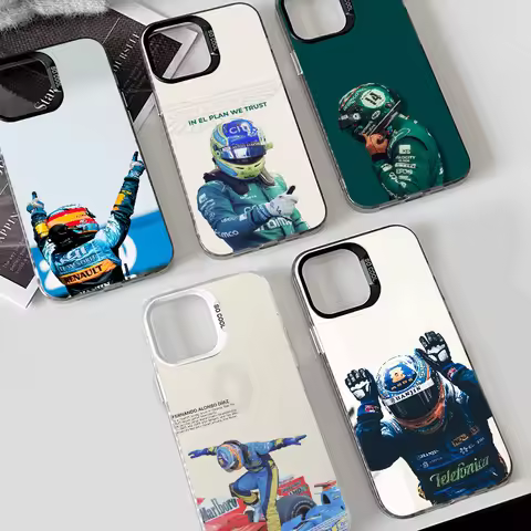 1PC F1 Racing 14 Fernando A-Alonso Phone Case Phone Case IMD color silver shell For iPhone 16 15 14 