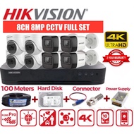 HIKVISION 8CH 8MP FULL SET 8MP HD CCTV 8CH DVR + CAMERA + 1TB HARD DISK + 10A POWER SUPPLY + BNC + D