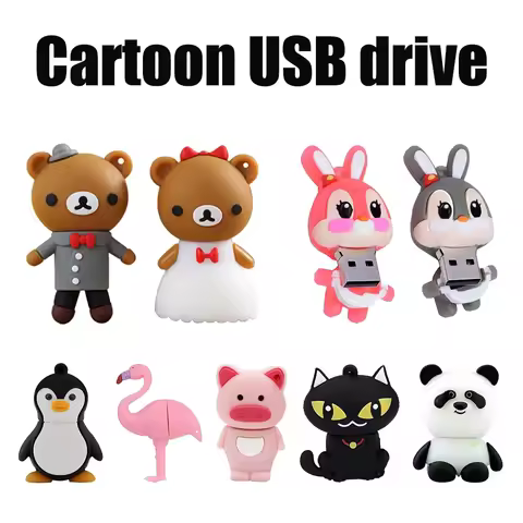 Cute Cartoon USB2.0 Flash Drive 64G 128G Animal Penguin Pen Drive 32GB Cle Memory Disk Pendrive Rabb