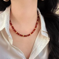 6mm7A Ice Transparent Pigeon Blood Red Natural Carnelian Necklace Clavicle Chain Female OIVC