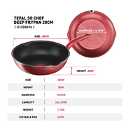(ส่งฟรีตลอดเดือน) Tefal กระทะก้นลึก So Chef ก้นอินดักชั่น ขนาด 24 ซม. รุ่น G1358496 / ขนาด 28 ซม. ร่