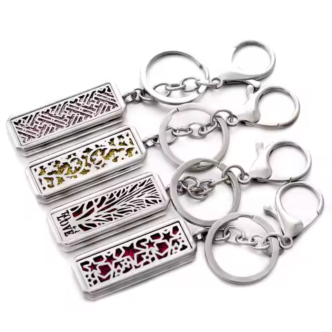 Rectangular Stainless Steel Essential Oil Diffuser Keychain Perfume Magnetic Locket Jewelry Fashion 