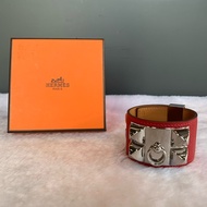 HERMES EPSOM皮 鉚釘銀釦CDC手環 (S)(紅色)