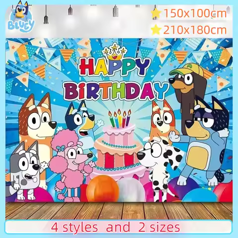 Bluey Moose Birthday Background Banner Anime Bluey Bingo Family 210x180cm Children's Birthday Party 