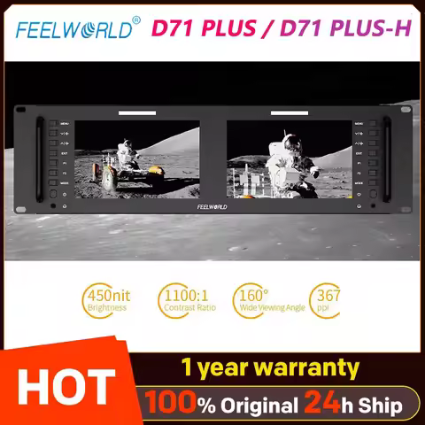 FEELWORLD D71 PLUS / D71 PLUS-H Dual 7" 1920x1200 450cd/m 3RU Rack Mount Monitor 4K HDMI-compatible 