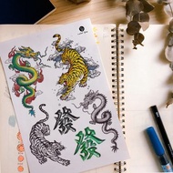 舊香港情懷兒時集體回憶左青龍右白虎刺青紋身貼紙持久防水防敏感