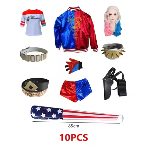 Halloween Volwassen Harley Quinn Cosplay Kostuum Quinn Squad Harley Monster T-Shirt Jasje Broek Acce