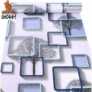 wallpaper stiker dinding 3d motif kotak pohon mewah premium modern  - biru