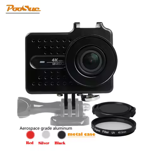 Poosue for Xiaomi Yi 2 4k Aluminium Alloy Metal Case Housing Frame +Protective UV filter for Xiao Yi