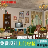80s Nostalgic Photo Studio Photo Wall Cloth Retro Republican Style Restaurant Decoration Wallpaper L